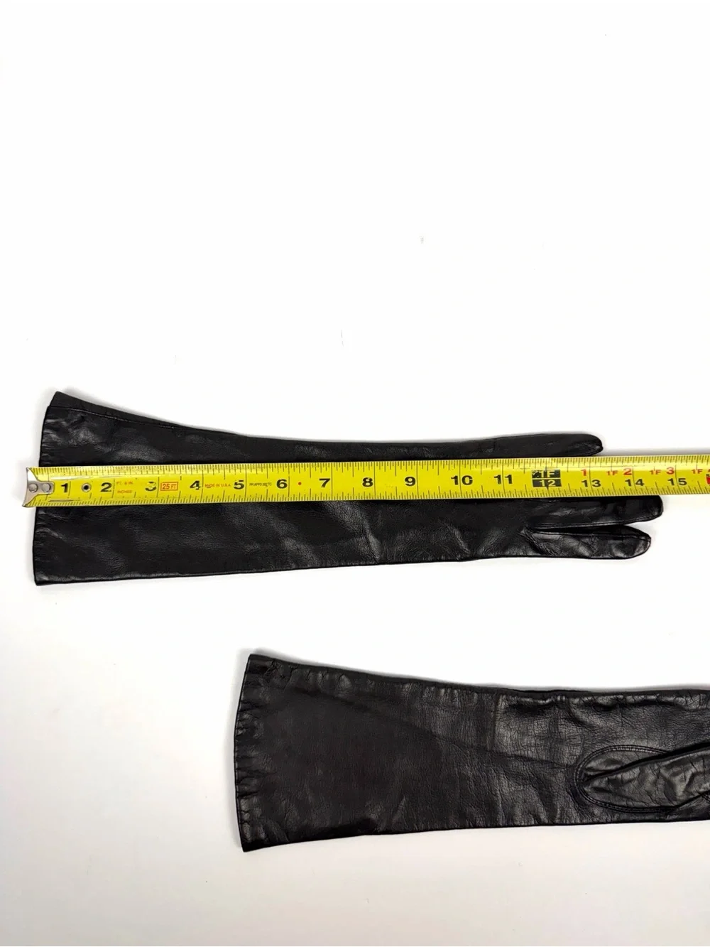 Vintage Black Long Leather Gloves Lined size 6 made in Italy